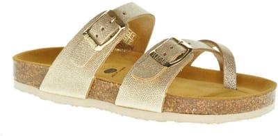 Plakton Lederen Meisjes Teenslipper In Goud maat 31