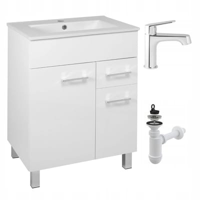 STAMAR - Badkamerkast 60cm met Wastafel + Wastafelkraan - Badkamermeubel - Wit