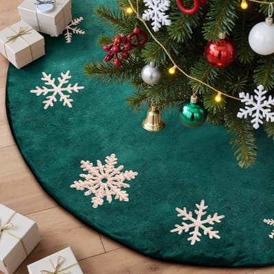 Zachte Velours Kerstboomrok van 120 cm met Geborduurde Sneeuwvlokken voor Grote Bomen - Perfecte Decoratie voor de Winterse Feestdagen en Binnengebruik