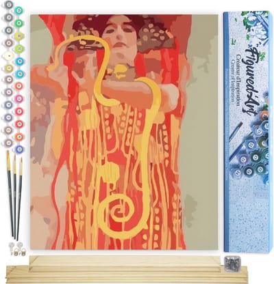 Figured'Art Schilderen op Nummer Volwassenen canvas Gustav Klimt - Geneeskunde - Handwerk acrylverf Kit DIY Compleet - 40x50cm met DIY houten lijst