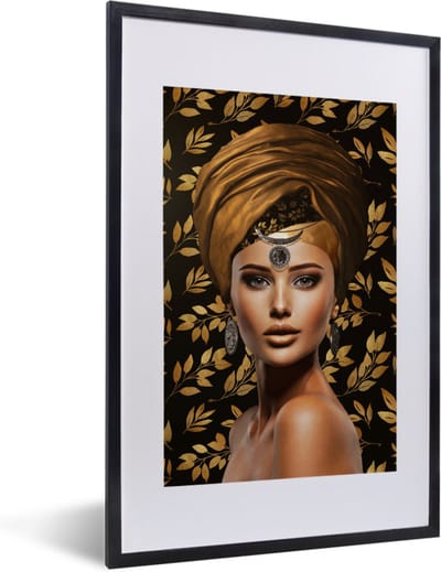 Fotolijst incl. Poster - Vrouw - Bladeren - Bruin - 40x60 cm - Posterlijst