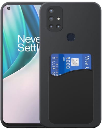 Geschikt voor OnePlus Nord N10 Telefoonhoesje met Siliconen Pasjeshouder - Flexible Back Cover Case Siliconen TPU with Silicone Cardslot - Zwart - Smartphonica geschikt voor OnePlus Nord N10 5G