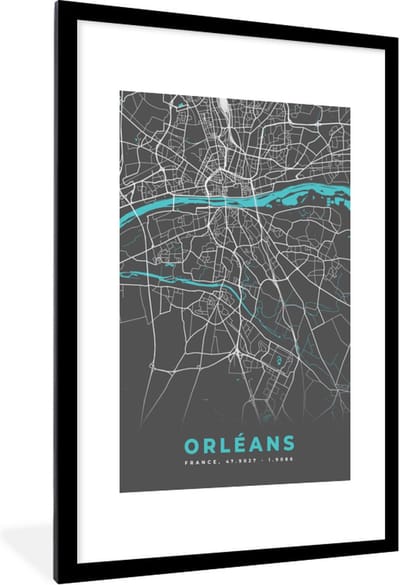 Fotolijst incl. Poster - Orléans - Stadskaart - Kaart - Plattegrond - Frankrijk - 80x120 cm - Posterlijst