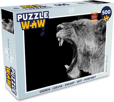 Puzzel Dieren - Leeuw - Zwart - Wit - Portret - Legpuzzel - Puzzel 500 stukjes