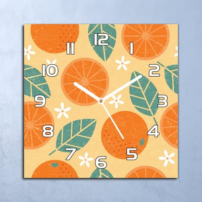 Coloray Wandklok - Citruswereld Glazen Klok - 30x30 cm - Oranje Wandklok - Wandklok Vierkant - Wandklok Scandinavisch - Wandklokken Woonkamer - Stille Wandklok