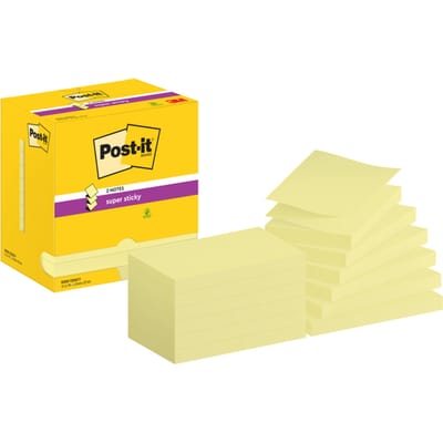 Post-It Super Sticky Z-Notes | 90 vel | ft 76 x 127 mm | geel | pak van 12 blokken
