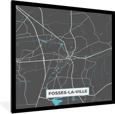 Fotolijst incl. Poster - Plattegrond – Fosses la Ville – Blauw – Stadskaart - Kaart - 40x40 cm - Posterlijst