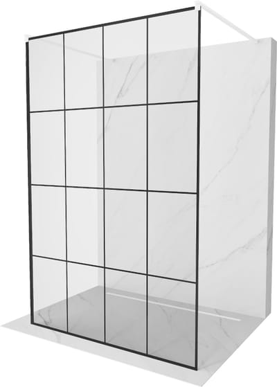 Mexen Kioto vrijstaande douchewand 150 x 200 , zwart raster 8 mm, wit - 800-150-002-20-77