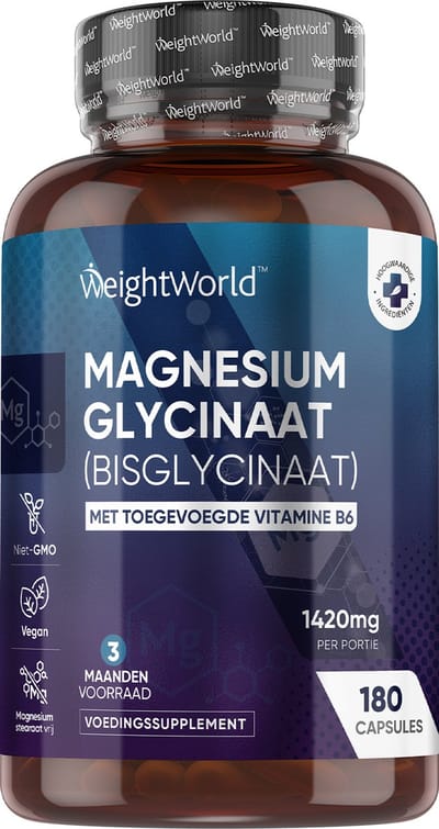 WeightWorld Magnesium Bisglycinaat capsules - 1420 mg - 3 maanden voorraad - Met vitamine B6 - Gemaakt in het VK