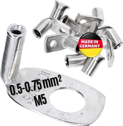10 stuks Kalitec KA01-L5 standaard buiskabelschoenen haaks 0,5 mm²-0,75 mm² M5 I zonder kijkgat I 90° I Made in Germany