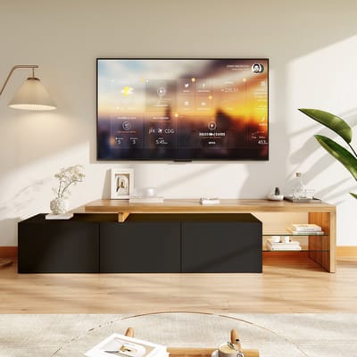 Tv-meubel, laag tv-meubel met ledverlichting, 3 lades, hoogglans zwart, stijlvolle elegantie, 200x39x42 cm, woonkamer