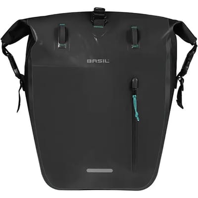 Basil Rivo - Enkele fietstas - 25-31 liter - MIK Hooks - Waterdicht - Reflectie details - Tarpaulin - zwart