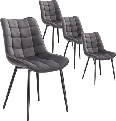 Eetkamerstoel Set van 4 - Eetkamerstoelen Set - 4 Stuks - Stoelen Set van 4 - Modern - Stoelen - Donker grijs - Velvet