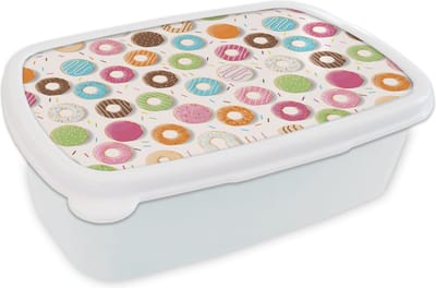 Broodtrommel Wit - Lunchbox - Brooddoos - Patronen - Donut - Pastel - 18x12x6 cm - Volwassenen