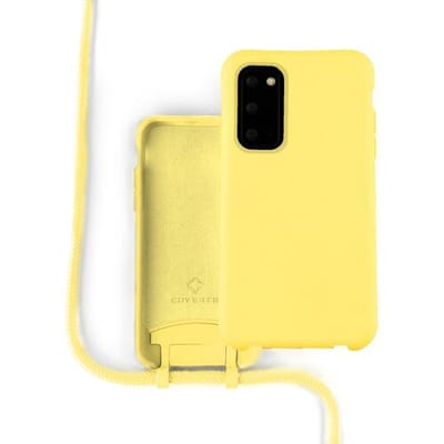 Coverzs Silicone case met koord - Telefoonhoesje met koord - Backcover hoesje met koord - touwtje - geschikt voor Samsung Galaxy S20 - Geel