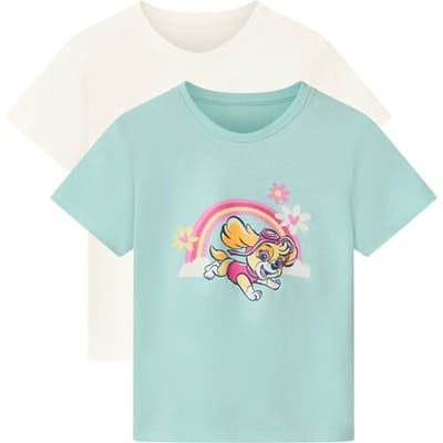 Lidl Set van 2 kinder T-shirts Paw Patrol (Wit/mint, 98/104)