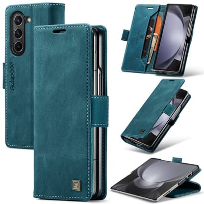 Luxe Flip Case met RFID Bescherming Kaarthouder en Magneetsluiting voor Samsung Galaxy Z Fold 6 _ Blauw