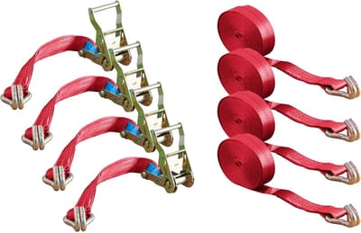 Sjorband set - Spanbanden lading - Veilig vervoeren - Met punthaak - 35 mm 4 meter - Rood