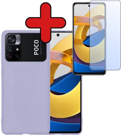 Hoesje - Met Screenprotector - Geschikt voor Xiaomi Poco M4 Pro 5G - Sterk & Shockproof - Telefoon Hoes - Back Cover - Siliconen Case - Telefoonhoes - Lila
