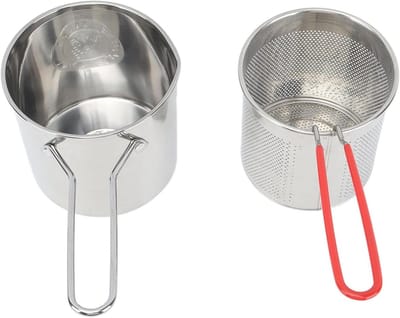 Frituurpan Set - Mini Frituurpan - Thuis Frituren - Roestvrij Staal - 3-delig - Zilver