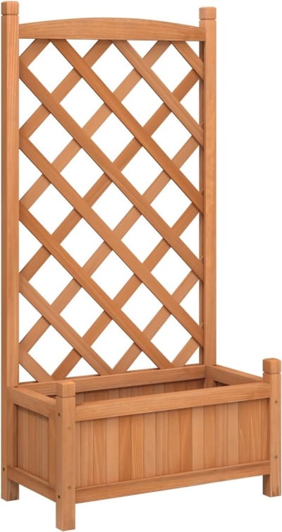 Plantenbak met klimrek - Weerbestendig - Bloembak - Met trellis - Buiten - Hout - Plantenrek - Vierkant- 35 Liter - Bruin