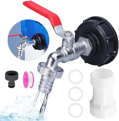 Tank Tap met Spout Extension S60 x 6 Coarse Thread - 1000 L Water Tank Accessoires - Drain Tap 3/4 Inch IBC Container Aansluitadapter voor Wateropslag