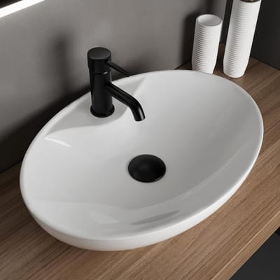 Badkamerwastafel Ovaal - Opzetwastafel Gastentoilet - Hygiënisch Werken - Nano Coating - 66 cm Breed - Wit