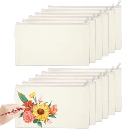 Set van 10 Lege Stoffen Tassen, Kleine Pennenzak, Verfzak, DIY Make-up Tas, Reis Toilettas, 21x12cm, Wit