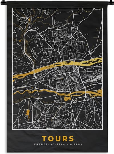 Wandkleed - Wanddoek - Frankrijk – Tours – Stadskaart – Plattegrond – Kaart - 120x180 cm - Wandtapijt