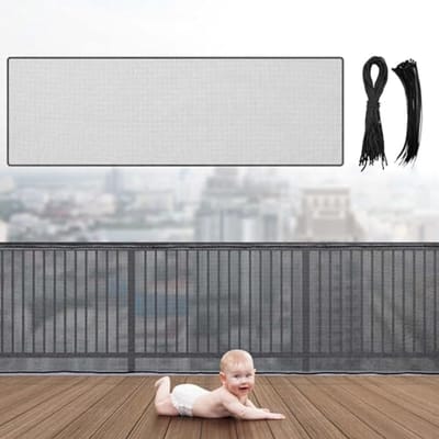 Leuningbescherming voor Kinderen en Huisdieren - Veiligheidsnet voor Balkon en Trap zonder Boren (4,5 x 0,9 m)