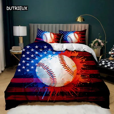 Honkbal Dekbedovertrek Set Honkbal Knuppel Beddengoed Set voor Kinderen Tieners 3D Honkbal Sporten Tweepersoons Queen King Size Polyester Dekbedovertrek EU Double(200x200cm)