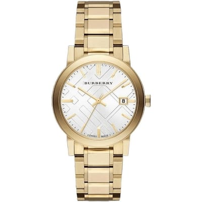 Burberry BU9003 Wit Wijzerplaat Roestvrij Staal Unisex Horloge 38mm goud