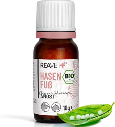 ReaVET - Bio Bachbloesem globuli voor Honden, Katten & Paarden - Angsthaas - Ter kalmering van angstige en schrikachtige dieren - 10g