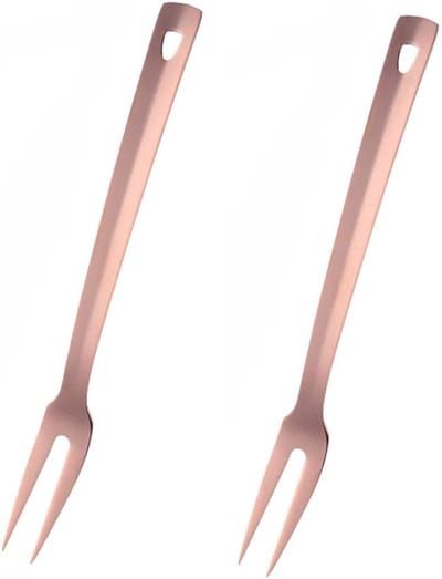 Vleesvork van roestvrij staal, grillvorken, lange voorvork, lengte 31 cm, vleesvork, vleesvork, serveervork, set, roségoud, 2 stuks