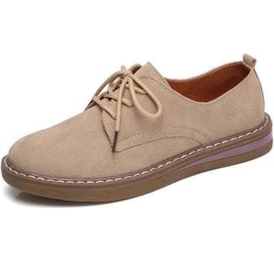 Lente Dames Flats Schoenen Dames Sneakers Leer Suède Veterbootschoenen Ronde Neus Flats Mocassins Oxford Voor Dames 41 kaki