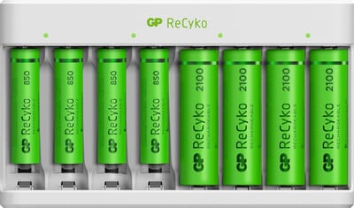 GP ReCyko Batterijlader voor AA en AAA - USB, 8-slot incl. 4 x AA en 4 x AAA oplaadbare batterijen - Batterij oplader universeel