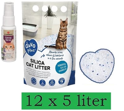 Kattenbakvulling premium Silica - 12 x 5 Liter - Incl. Lokstof Snif Catnip
