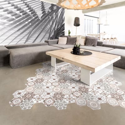 Antislip vloerstickers met beschermlaag - CORNALINA vloertegels - 60x135cm - 10 zeshoekige stickers 30x26cm