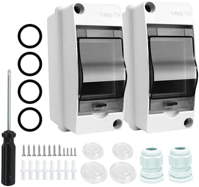 Set van 2 Waterdichte Verdeeldozen voor Buitentoepassingen, IP65, 2 Modules met 4 Aansluitingen voor Tuinen en Oplaadpunten