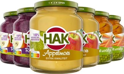 HAK Potten Variatiemenu - Gezond eten voor het hele gezin - 2x3 verschillende soorten HAK potjes - 6 potten van 370ml - Rode kool met Appel - Appelmoes - Doperwten met Worteltjes