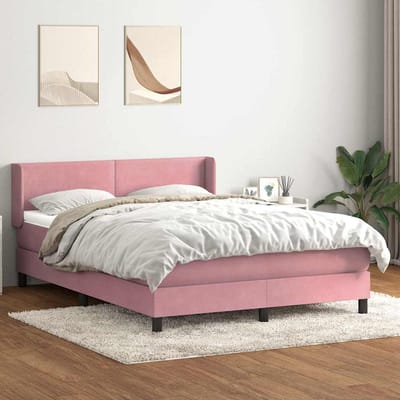 vidaXL - Boxspring - met - matras - fluweel - roze - 140x220 - cm