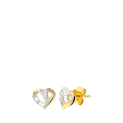 Lucardi Dames Oorbellen hart met 4 diamanten - Oorbellen - Cadeau - 14 Karaat Goud - Geelgoud
