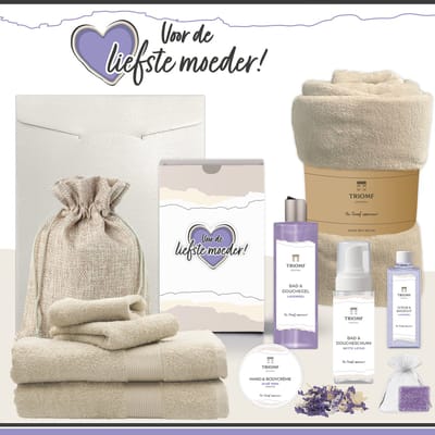 Geschenkset “Voor de liefste moeder!” - 11 producten - 1660 gram | Triomf Original - Giftset voor haar Cadeau Moederdag Luxe Wellness Pakket Vrouw Speciaal Cadeaupakket Bedankt Geschenk Lieve Mama Kerst Kerstpakket Lavendel Gift Set Paars Crème