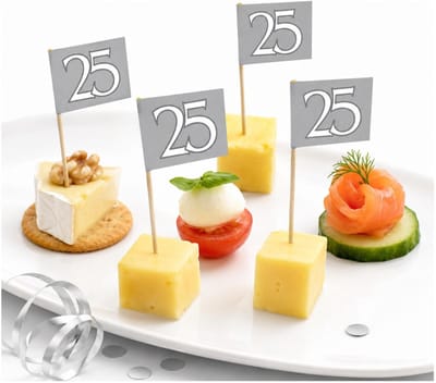 Folat 25 jaar thema feestartikelen - 50x stuks Cocktail prikkers - versiering - zilveren bruiloft - jubileum - verjaardag