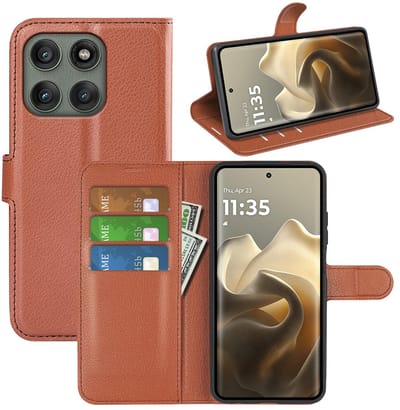 MobyDefend Hoesje - Geschikt voor Motorola Edge 60 Pro - Kunstleren Wallet Book Case (Sluiting Voorkant) - Bruin