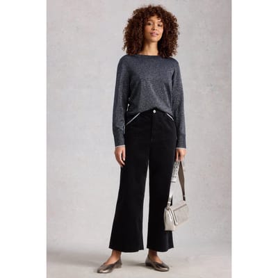 White Stuff Tia Velvet Wide Leg Crop Pure Black Taglia: 16 REGULAR | Pantaloni da completo Outlet | Donna | Nero