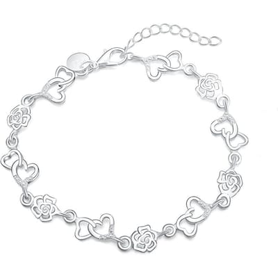 Mooie 925 Sterling Zilveren Armband Voor Vrouwen Armband Hart Mooie Bloem Ketting Mode Bruiloft Leuke Dame Leuke Sieraden 20CM white