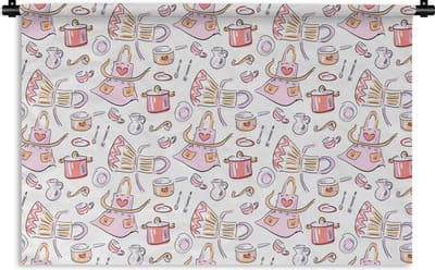 Wandkleed - Wanddoek - Patronen - Keuken - Schort - Koken - Pastel - 180x120 cm - Wandtapijt