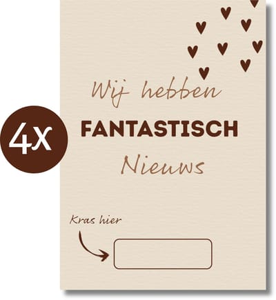 Amolivia Kraskaart Zwanger - 4 Stuks - Fantastisch Nieuws - Eigen Boodschap - Zwangerschap Aankondiging - Pregnancy Announcement - Jullie worden opa en oma - Je wordt tante - Aankondiging Baby - Kraskaart Baby - Kraskaart Gender Reveal
