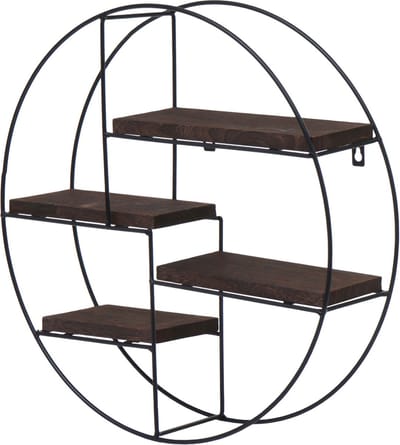 Wandplank MCW-K76, Hangende plank Zwevende plank, 4 planken Metalen massief hout Industrieel 45x45x11cm ~ donkerbruin
